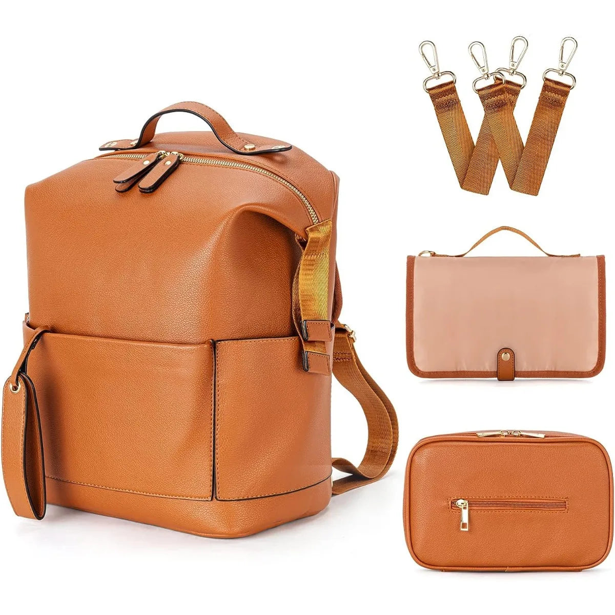 sac a langer cuir marron