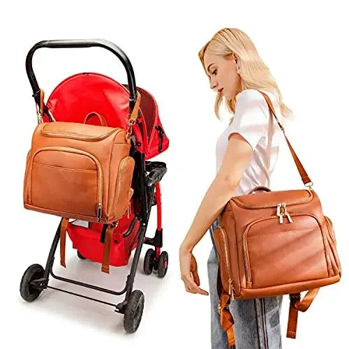 sac a langer cuir marron