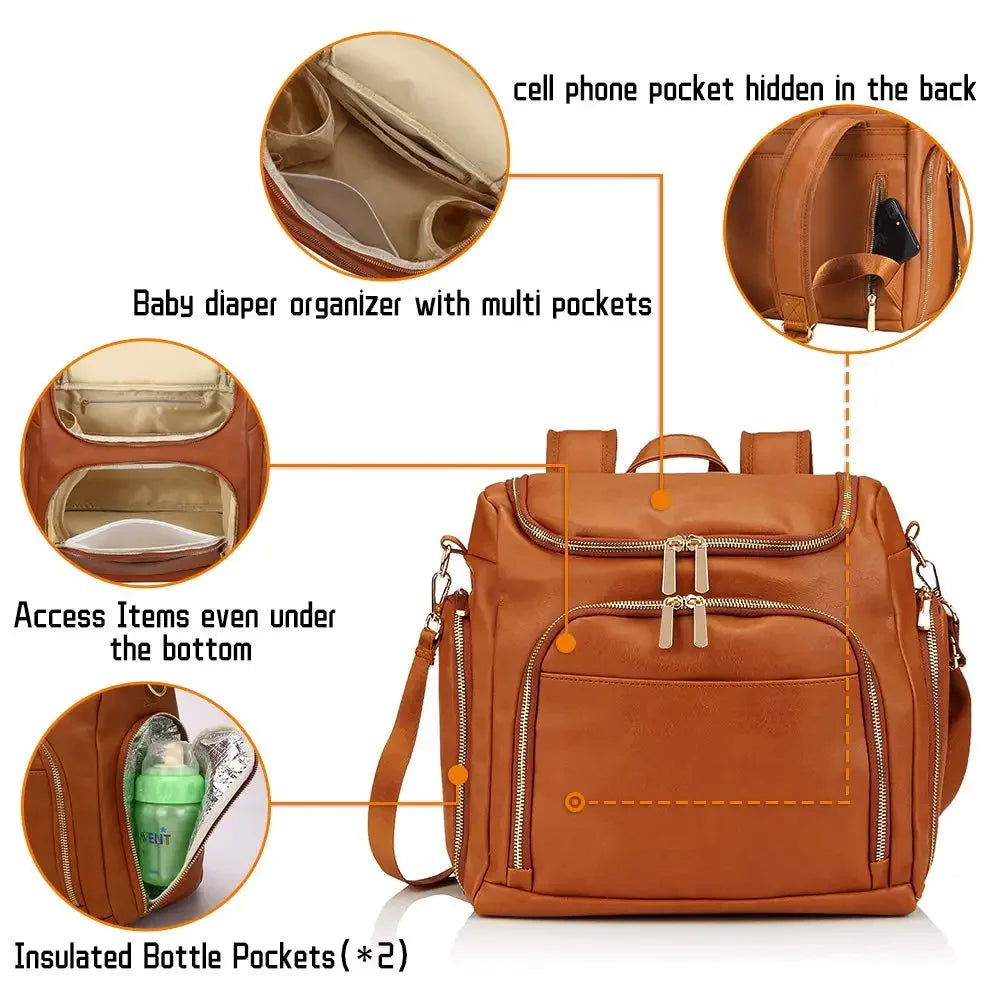 sac a langer cuir marron